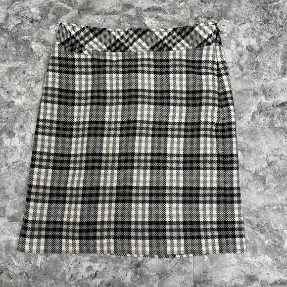 Vintage LL Bean Wool Blend Black & White Tartan Plaid Lined Skirt Size 8 Reg - Picture 2 of 6